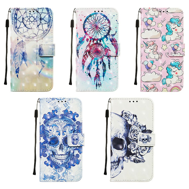 3D Painted Pattern PU Leather Wallet Cover Credit Card Magnetic Flip Case For iPhone 11 Pro Max