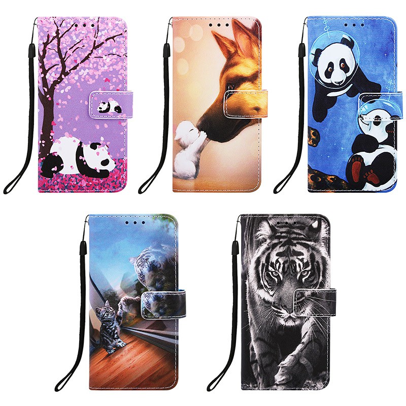 PU Leather Wallet Credit Card Case Magnetic Flip Stand Case Painted Rotary Cover for iPhone 11
