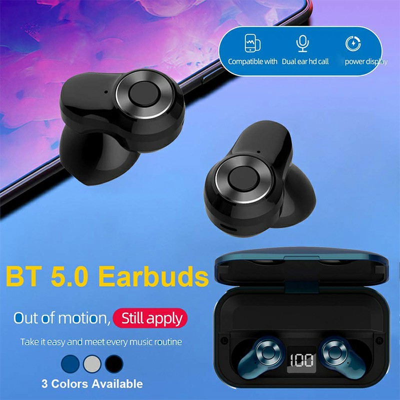 A6L TWS Wireless BT 5.0 Earphone Stereo Sport Earbuds Sweatproof Headset with Charging Box Built-in Microphone
