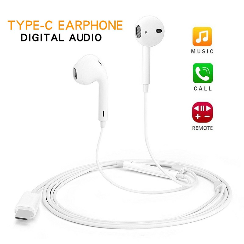 Powerful Stereo Bass USB C Digital Earbuds Type C Wired Earphones with Microphone Noise Cancelling Headphones