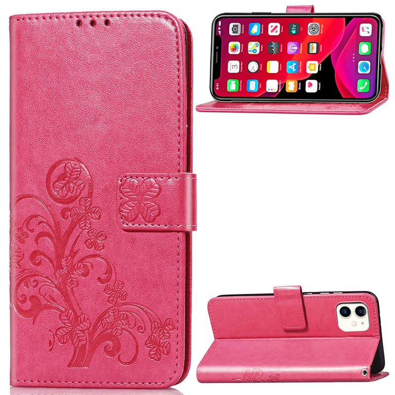 Flip Stand Holder Wallet Card Case Four Leaf Clover Embossing Case PU Leather for iPhone 11