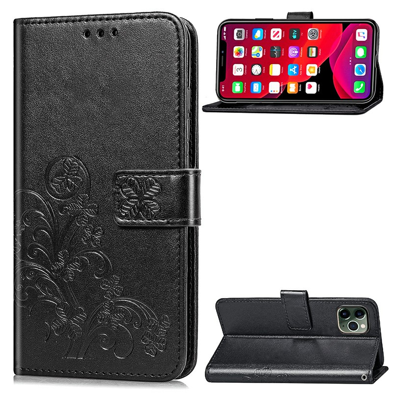 PU Leather Embossing Case Flip Stand Holder Wallet Card Case for iPhone 11 Pro Max