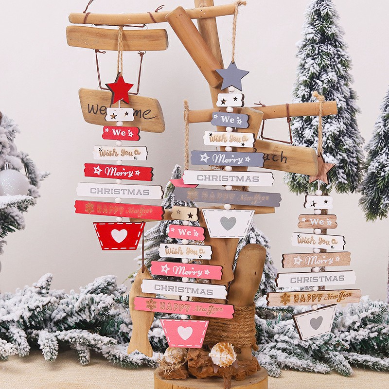 Christmas Decor Wooden Letter Pendant Hanging Door Decorations Xmas Tree Home Party Ornaments