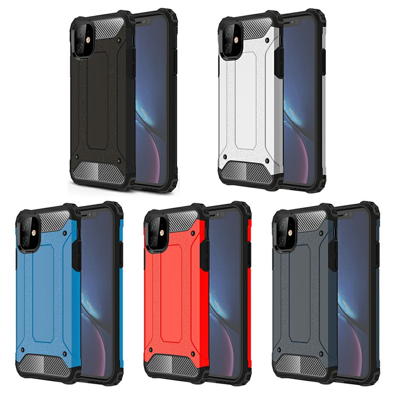 Heavy Duty Hard Metal Back Case Rugged Armor TPU + PC Combination Phone Case Shockproof Case for iPhone 11