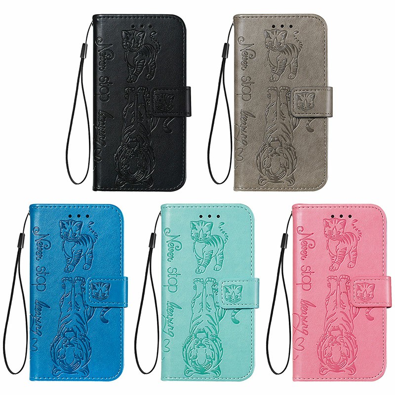 Magnetic Flip Stand Cover Phone Bag Wallet Credit Card Slot Case Printed Cat and Tiger Pattern Leather Case for iPhone 11