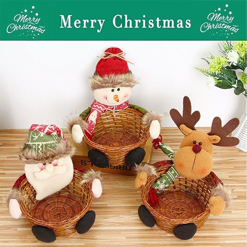Merry Christmas Product Candy Storage Basket Decorations Santa Claus Snow Man Deer Xmas Storage Baskets