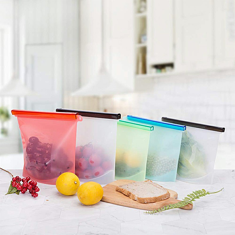 500ml Eco Friendly Reusable Bag Silicone Food Storage Bag Kitchen Fresh-keeping Sealed Bag Food Carry Bag