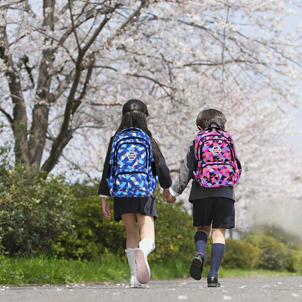 Fashion Fanci Geometric Prints Primary School Student Satchel Backpack for Girls Waterproof Preppy Schoolbag Shoulder Bag