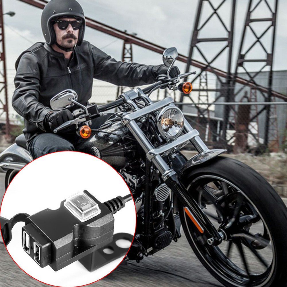 Dual USB Motorcycle Electric Bike Handlebar Charger Socket Switch Double Mounts Waterproof Dual USB Charger