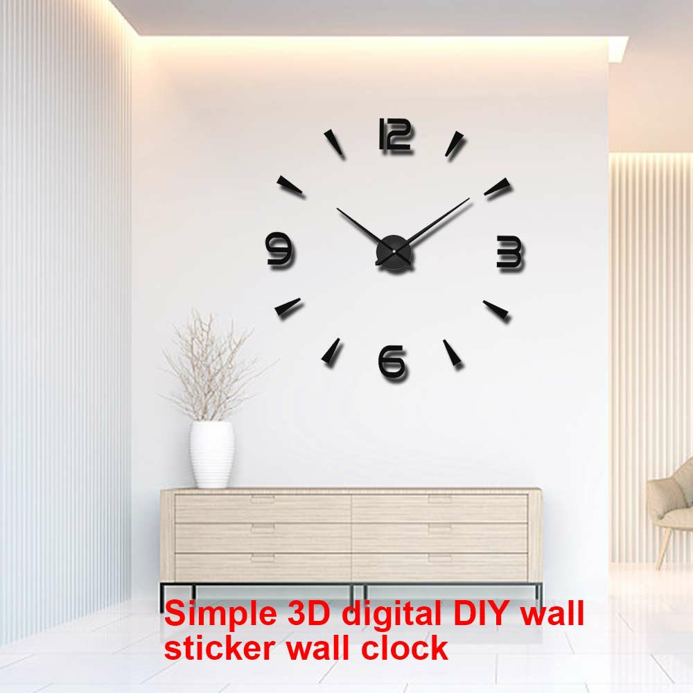 Fashion Craft DIY 3D Large Number Mirror Wall Clock Sticker Decor Decal Art Wall Clock for Home Office Room