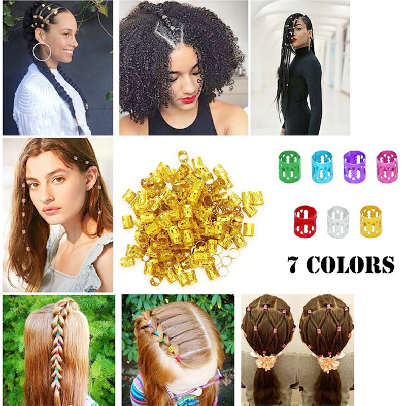100pcs Hair Braid Cuff Hair Extension Ring Wig Decorative Tool Hair Bead Dreadlocks Hair Rings Braiding Hole Micro Ring