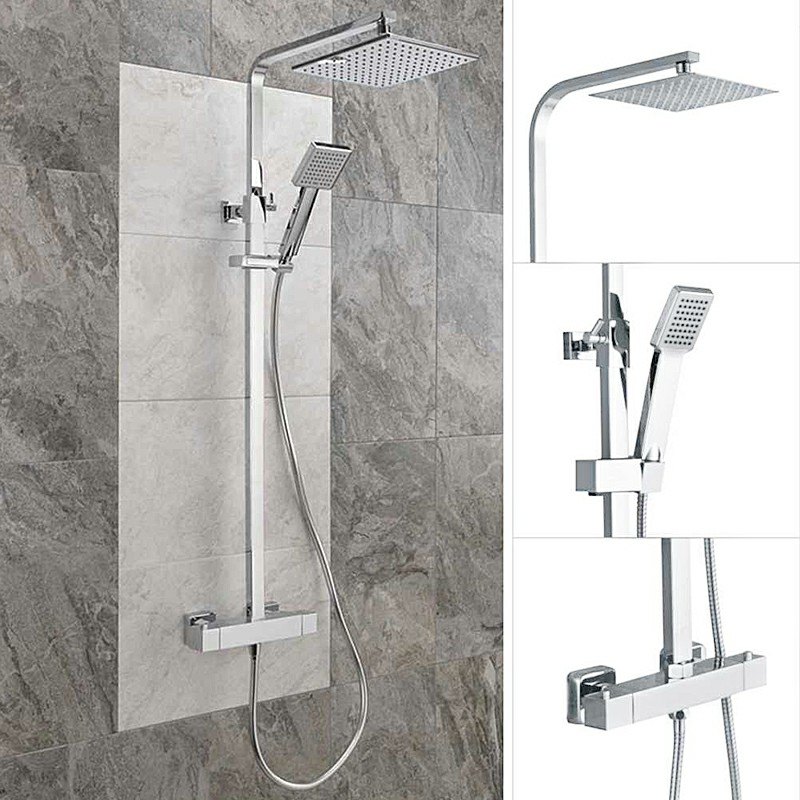 Twin Head Square Thermostatic Shower Mixer Bathroom Chrome Valve Set Supercharged Intelligent Shower Faucet Set