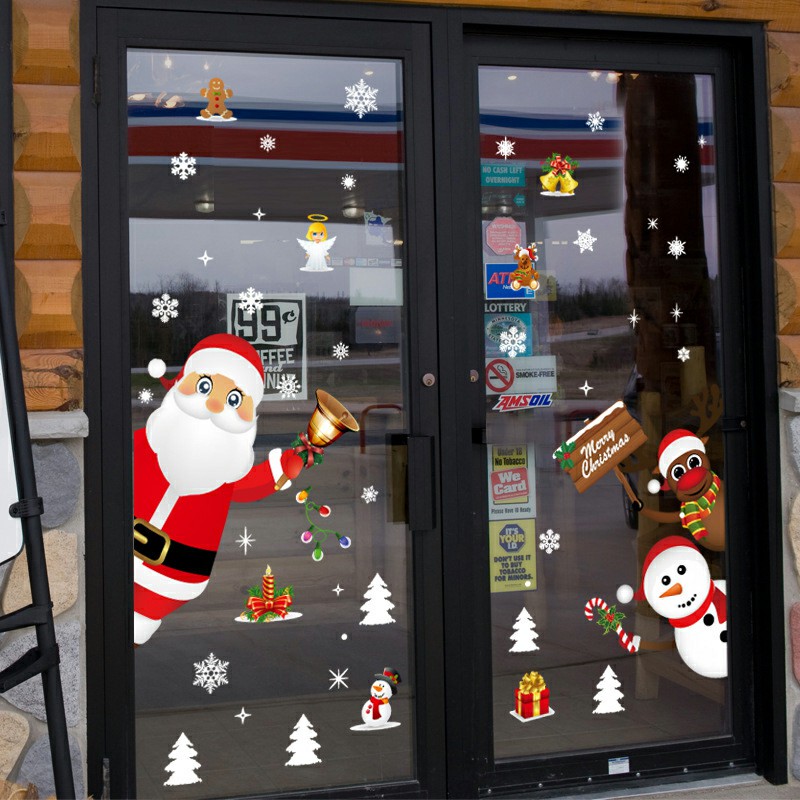 Christmas Snowman Snowflake Santa Deer Tree Wall Decal PVC Xmas Window Glass Sticker