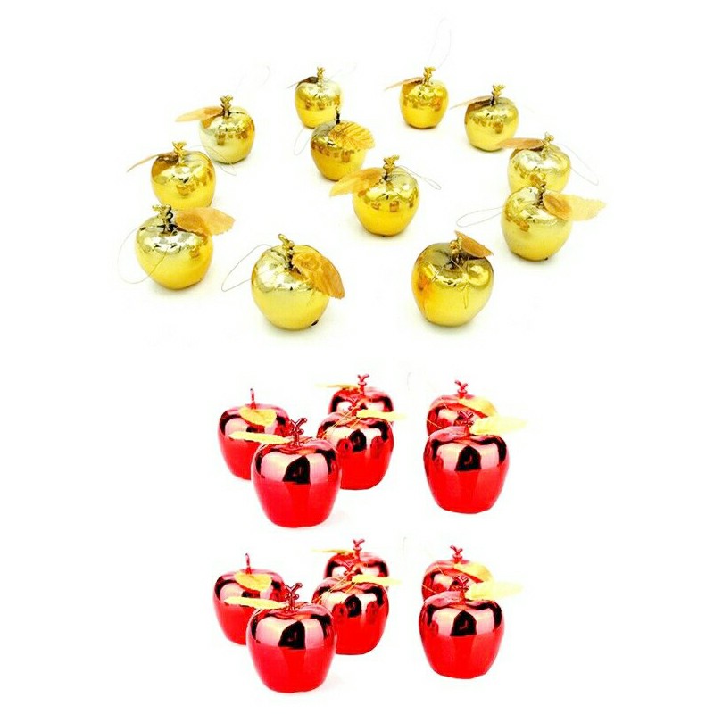 12 PCS Gold Plated Christmas Apple Pendants for Christmas Tree Decor Xmas Tree Hanging Ornaments