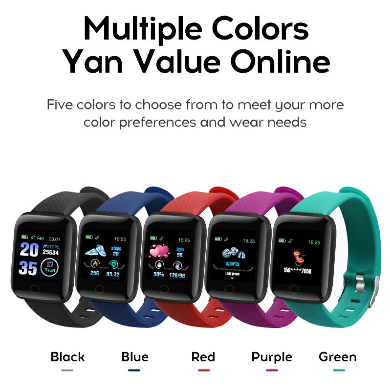 116plus Smart Watch Color Screen Sport Monitor Measure Heart Rate Blood Pressure Blood Oxygen Bluetooth Watch