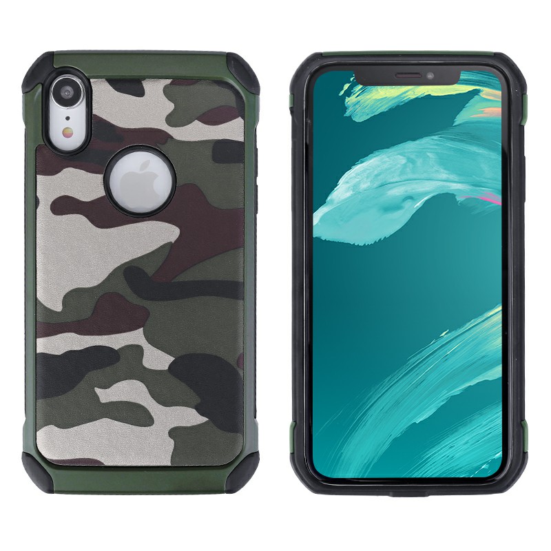Camouflage Back Case Soft Silicone Frame and Hard PC Phone Case Fitted Phone Cover for iPhone XR