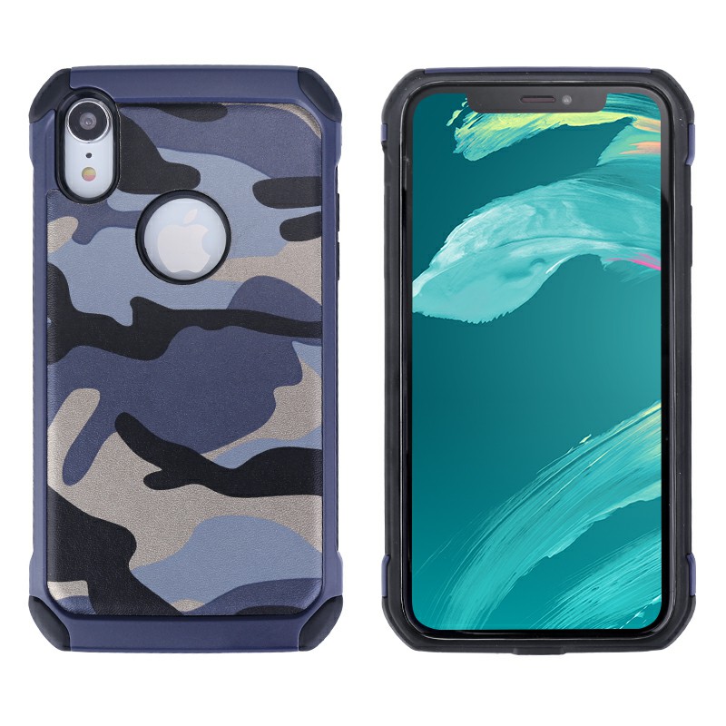 Camouflage Back Case Soft Silicone Frame and Hard PC Phone Case Fitted Phone Cover for iPhone XR