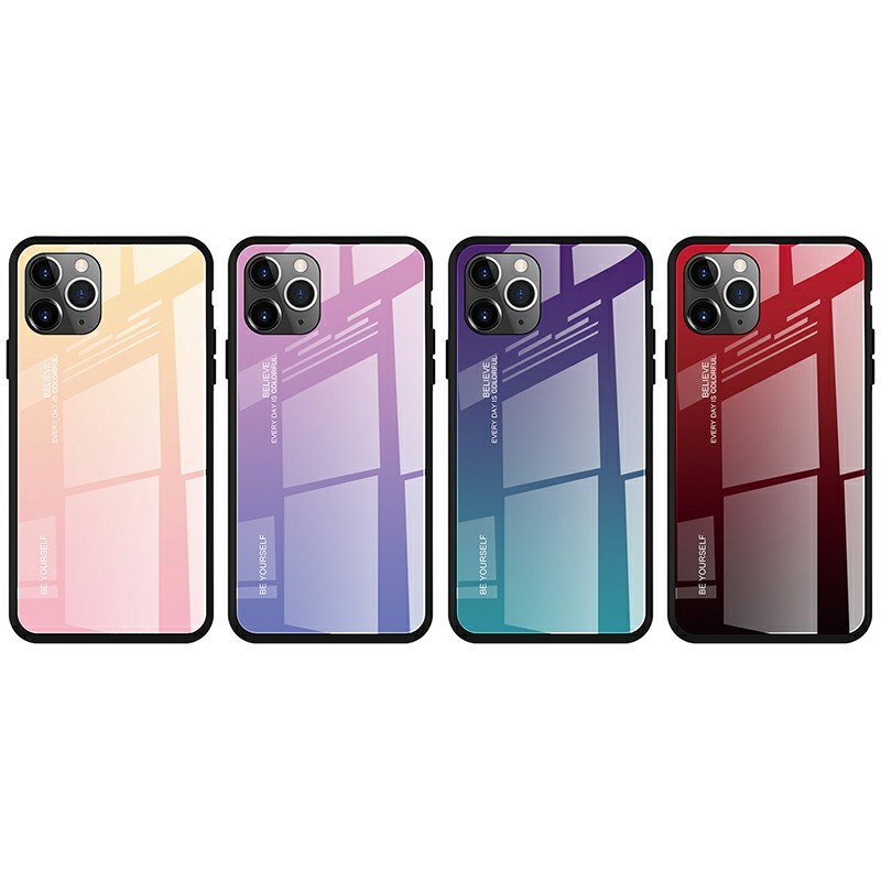 Tempered Glass Hard Back Case Phone Cover Gradient Colour Case with Soft Frame for iPhone 11 Pro