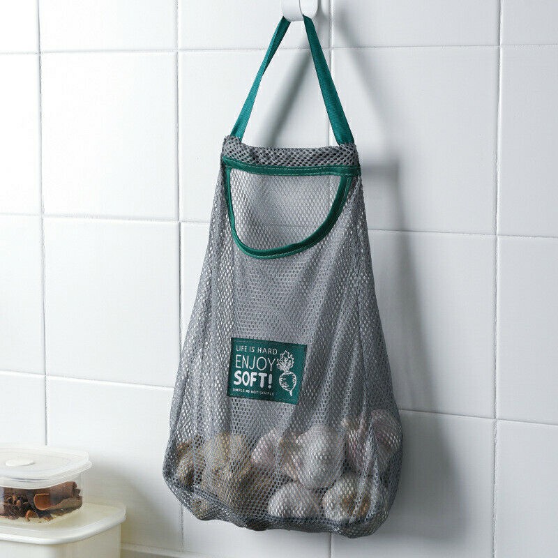 Hollow Breathable Fruit Vegetable Ginger Garlic Storage Mesh Drawstring Bag Wall-Mounted Kitchen Household Hanging Bag