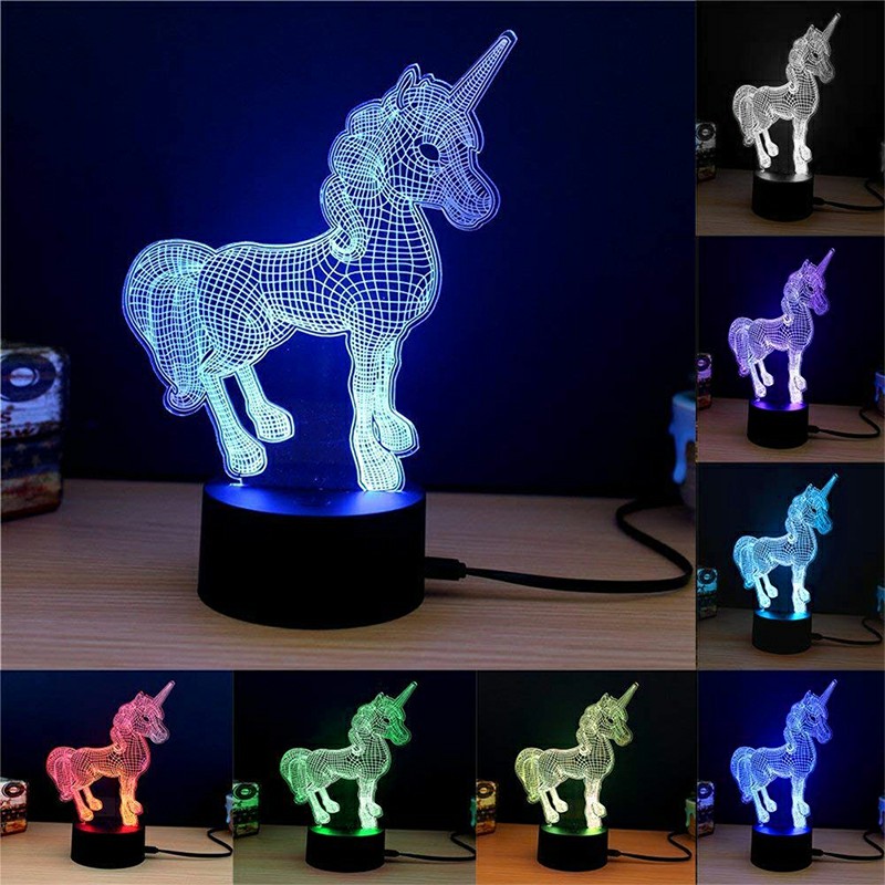 Acrylic 3D Unicorn Night Lamp 7 Colors Changing RGB Gradient Light Table Desk Lamps for Kids Adults Gift