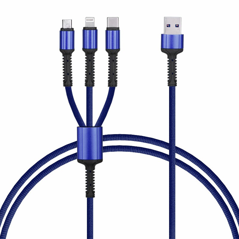 Triple 3 in 1 Flexible and Nylon Braided Type C Micro USB 8 pin USB Charger Cable 1.2m