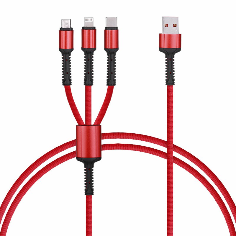 Triple 3 in 1 Flexible and Nylon Braided Type C Micro USB 8 pin USB Charger Cable 1.2m