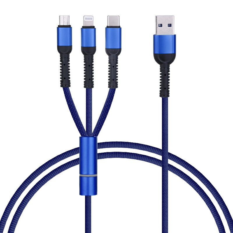 3 in 1 Portable and Multifunctional Type C Micro USB 8 pin Braided USB Charging Cable 1.2m