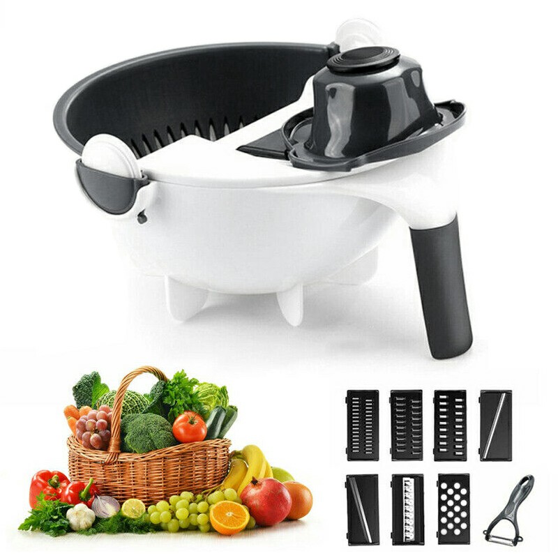 Kitchen Multifunctional Magic Rotate Vegetable Cutter Chopper Portable Grater with Drain Basket