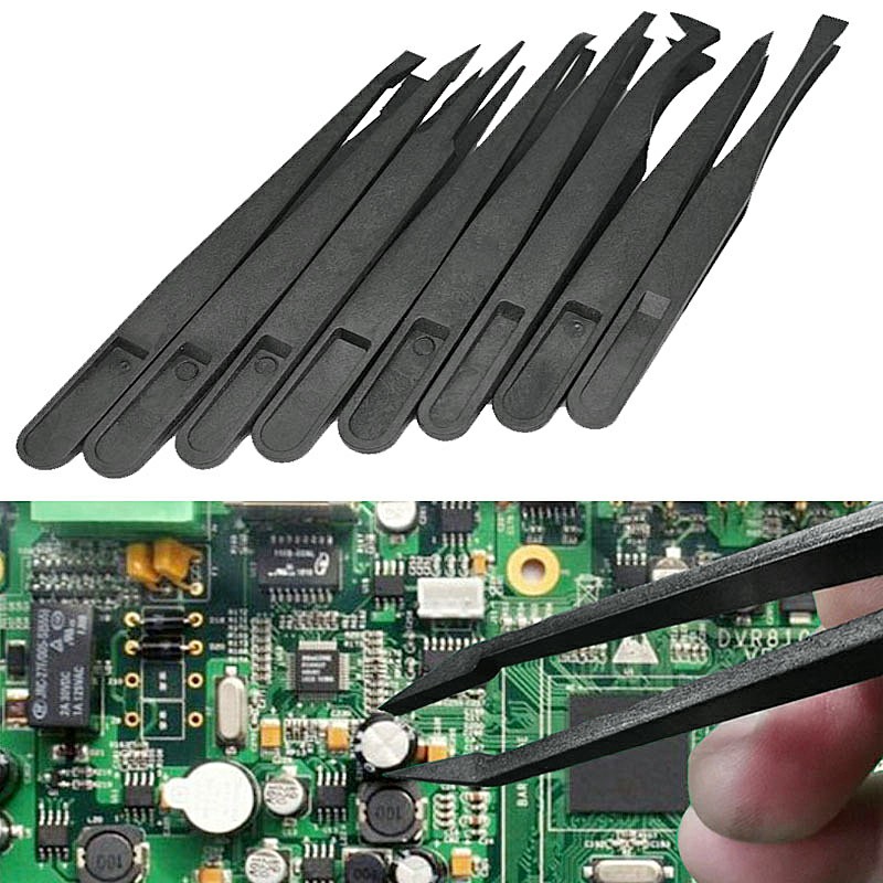 8 pcs Lab Supply Elastic CarbonFiber Anti-static Tweezers Precision Plastic Tweezer