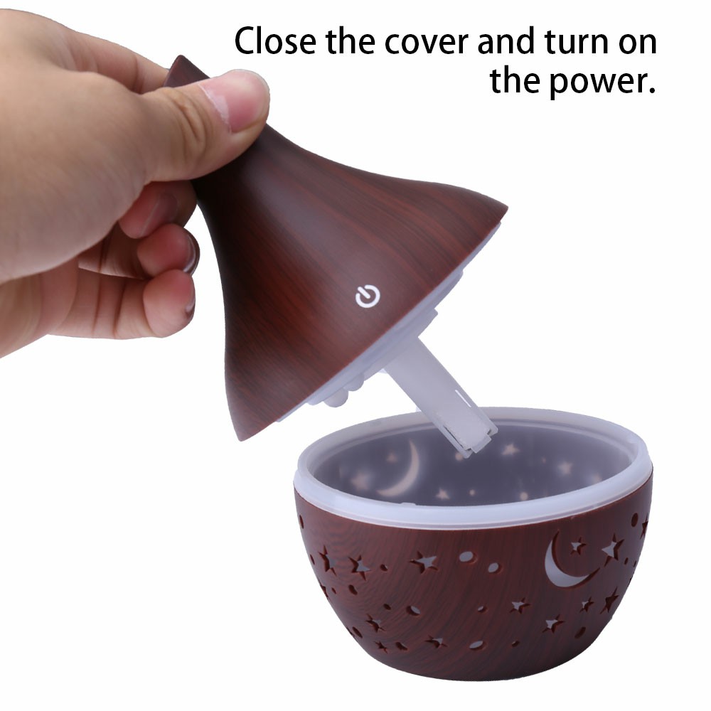 300ML Electric Led Oil Essential Aroma Diffuser Hollow Star Moon Humidifiers Air Purifier - Dark Wood Pattern
