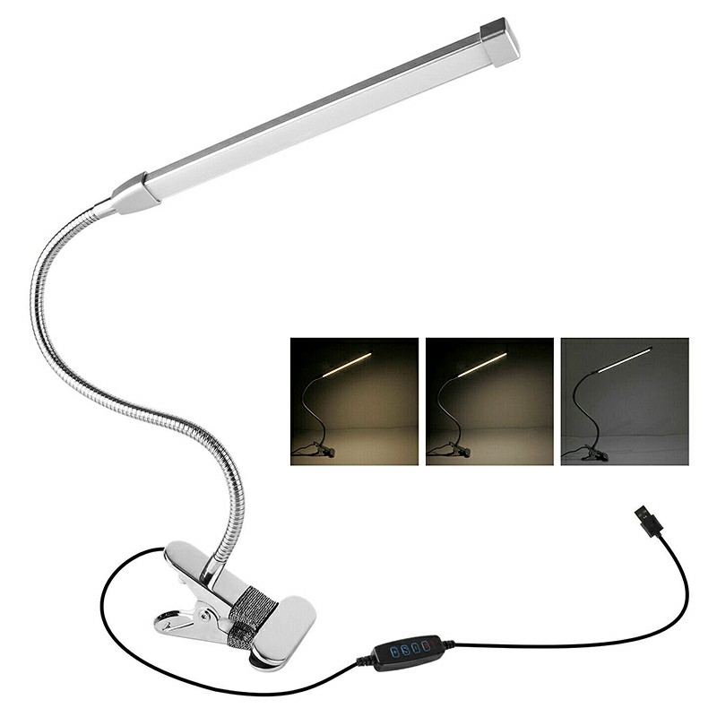 3 Modes LED Clamp Light Dimmable Desk Lamp Reading Lamp Flexible USB Table Lamp 8W