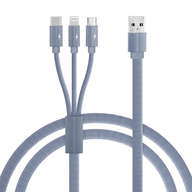 3 in 1 Portable Type C Micro USB 8 pin USB Charge Braided Cable 1.2m