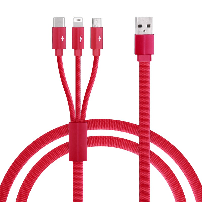 3 in 1 Portable Type C Micro USB 8 pin USB Charge Braided Cable 1.2m