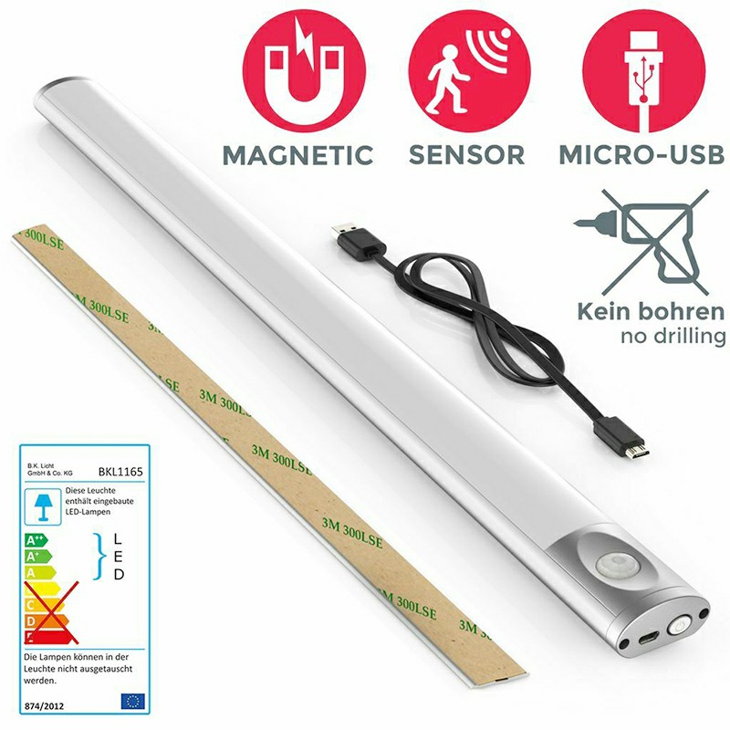 60cm USB Rechargeable LED under Cabinet Kitchen Light with Motion Detector Magnetic Holder