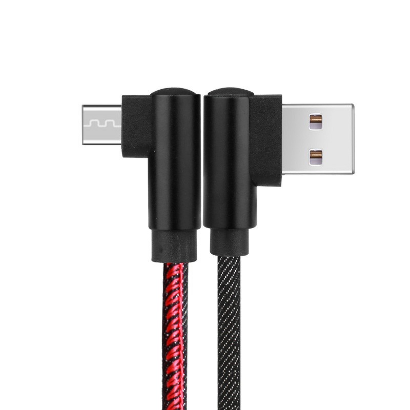 1m 90 Degree Elbow Micro USB Jean Fabric Braided Cable Quick Android Charging Cable