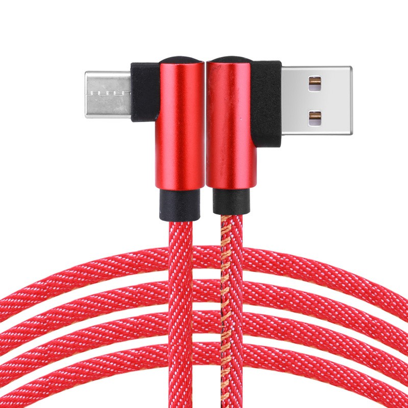 1m 90 Degree Elbow Jean Fabric Braided Type C USB 3.1 Cable Quick Charging Cable