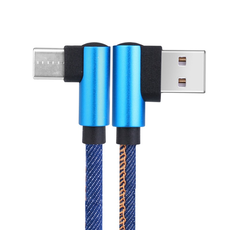 1m 90 Degree Elbow Jean Fabric Braided Type C USB 3.1 Cable Quick Charging Cable