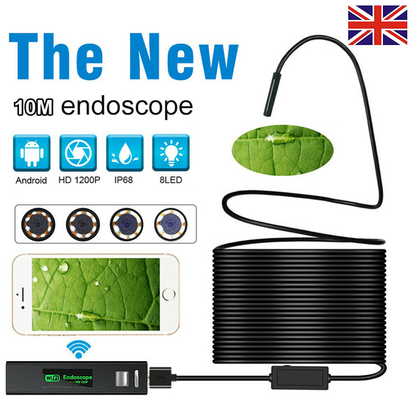 10M Long Endoscope Waterproof IP68 USB WiFi Inspection Camera Tube Camera Fit for PC Android Phones