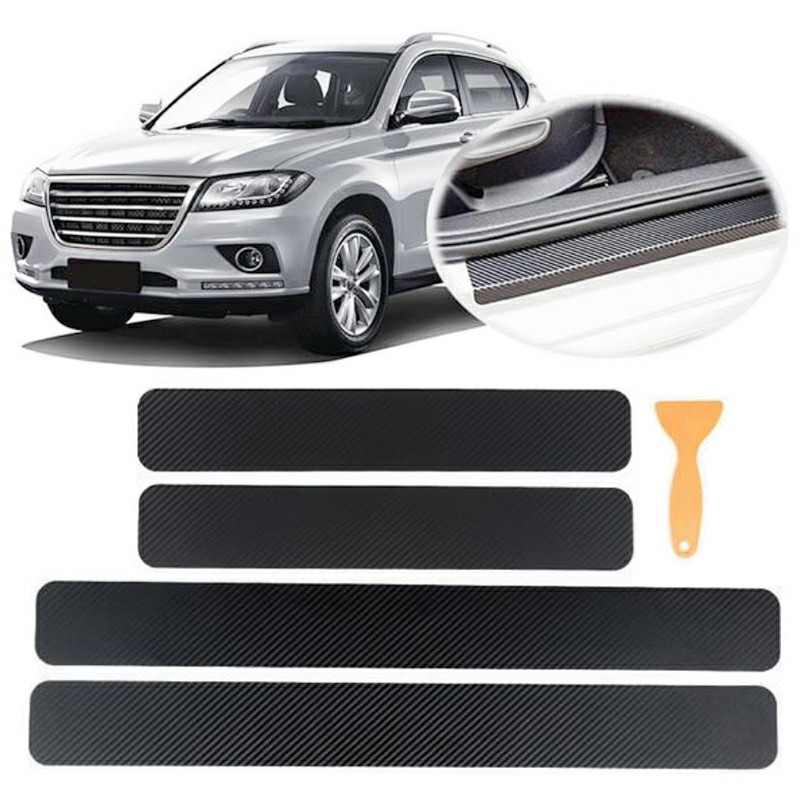 4 pcs 3D Carbon Fiber Anti Scratch Car Door Plate Sticker Outlander Sill Scuff Cover Protect Sticker