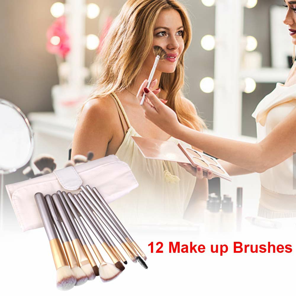 12 pcs Professional Powder Blush Shadow Brushes Set Cosmetic Tool Makeup Kit with Bag