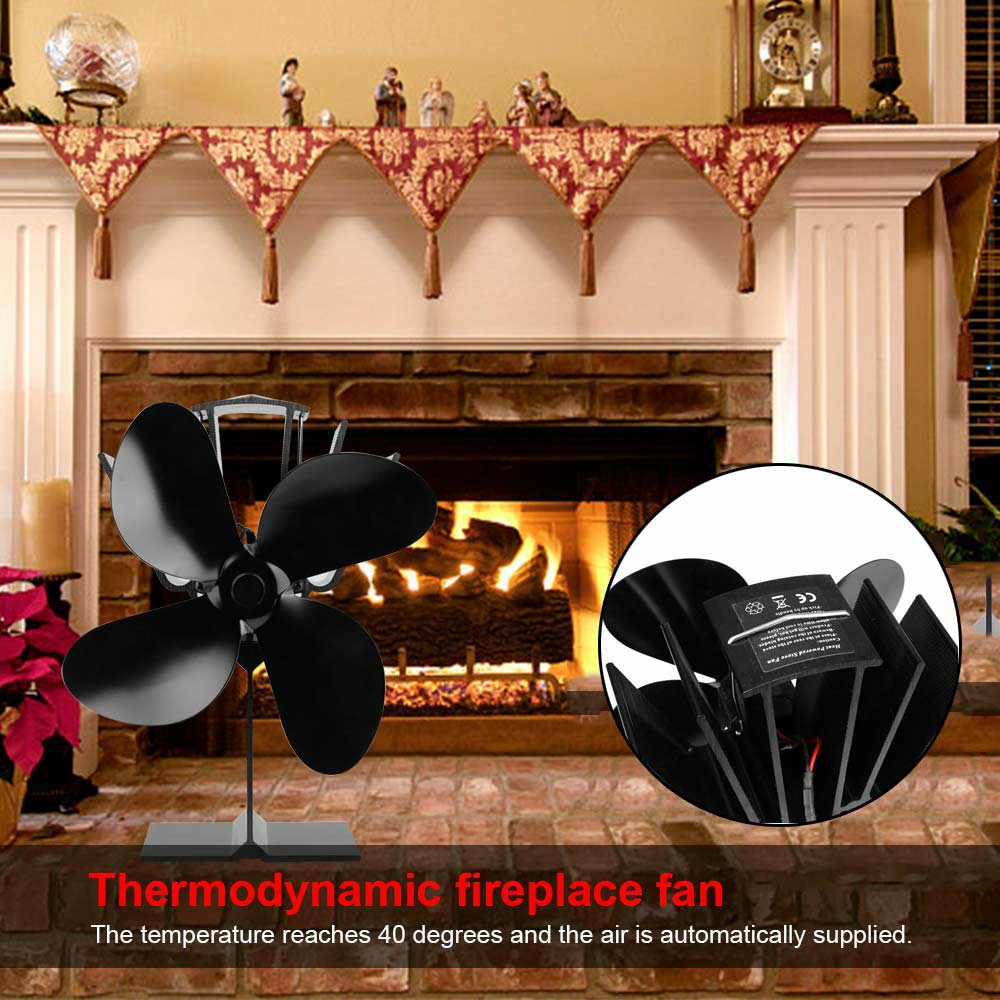 Stove Fan for Wood Burners Multi Fuel Gas Stoves Small 4 Blade Heat-powered Double-headed Fireplace Fan