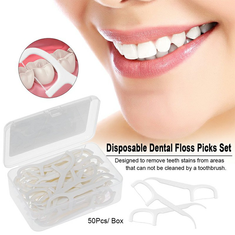50pcs Disposable Toothpick Oral Care Tooth Floss Pick Clean Teeth Stick Dental Floss Tooth Picks