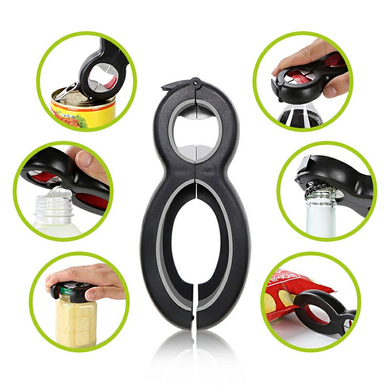 6 in 1 Multi Function Manual Bottle Opener Tool Jar Can Plastic Chic Bottle Lids and Seals Opener Kitchen