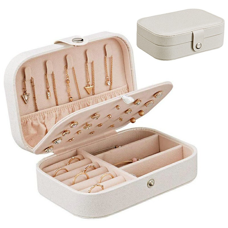 Mini Small Jewelry Organizer Display Storage Case for Women Earrings Rings Leather Box Organiser
