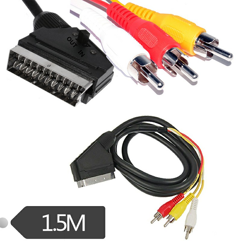 1.5m SCART to 3 RCA Phono Male Cable Plug Composite AV Audio Video TV/DVD Lead
