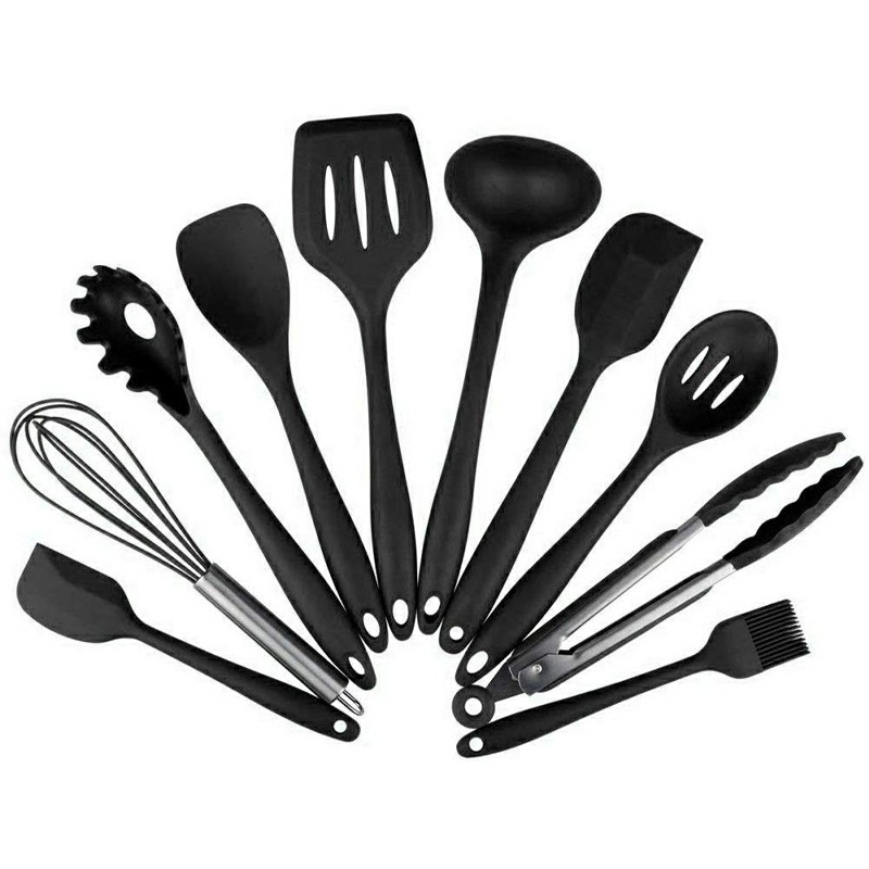10 pcs Silicone Heat Resistant Kitchen Cooking Utensils Non-stick Baking Tool Tongs ladle Gadget