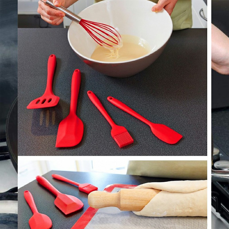 5 Pieces Non-stick Silicone Baking Set Kitchen Spatula Slotted Turner Cooking Utensils
