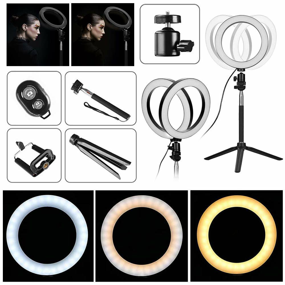 Dimmable LED Ring Light Photography Photo Studio Shooting Video Lamp + Tripod + Selfie Stick