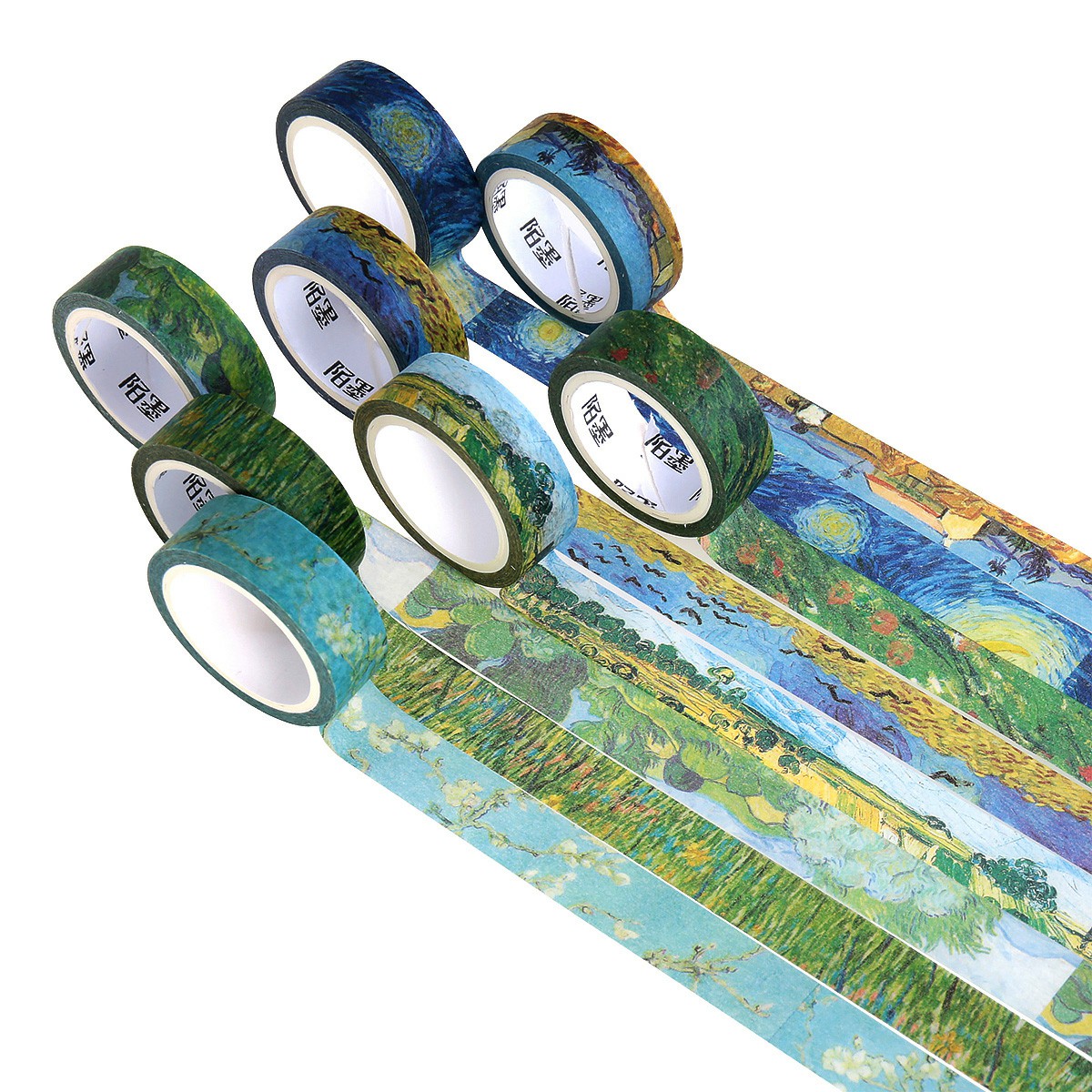 8pcs Washi Tapes Van Gogh Painting Paper Masking Tape Decorative Self Adhesive DIY Tapes Scrapbooking Stickers