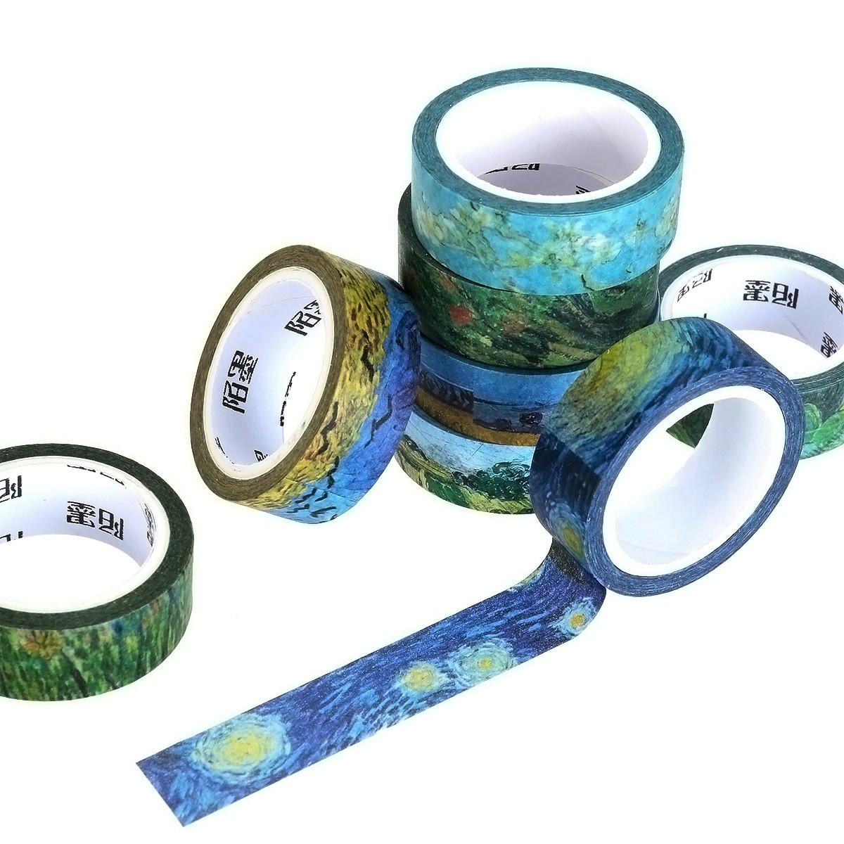 8pcs Washi Tapes Van Gogh Painting Paper Masking Tape Decorative Self Adhesive DIY Tapes Scrapbooking Stickers